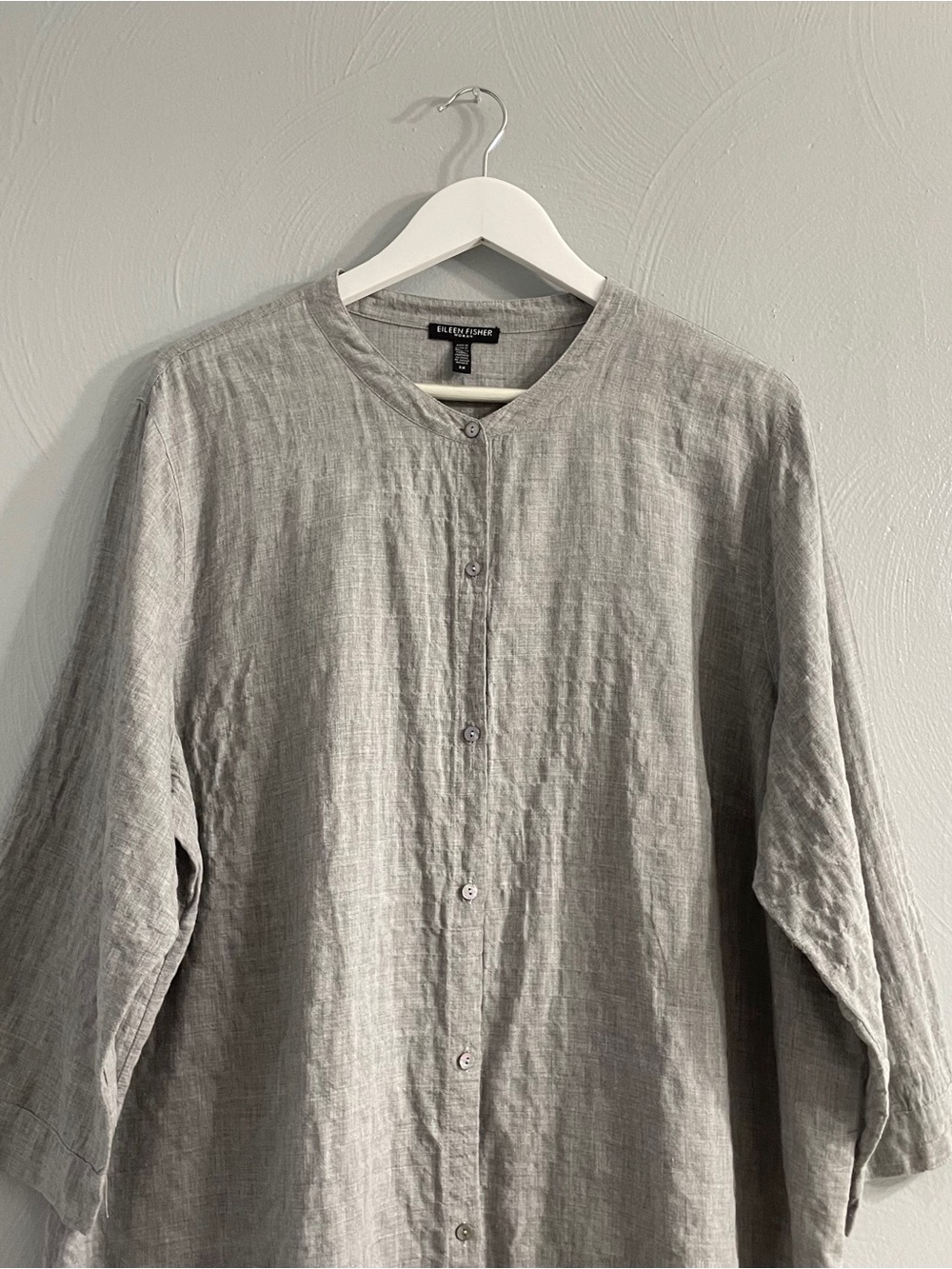 Eileen Fisher Light Gray organic cotton Button-Front  Midi Dress shirtdress 2X - Picture 3 of 13